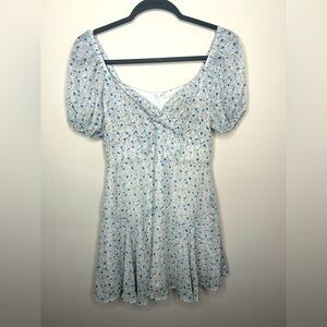 Altar'd State Floral Print Babydoll Mini Dress Women’s Light Blue Short Sz Small